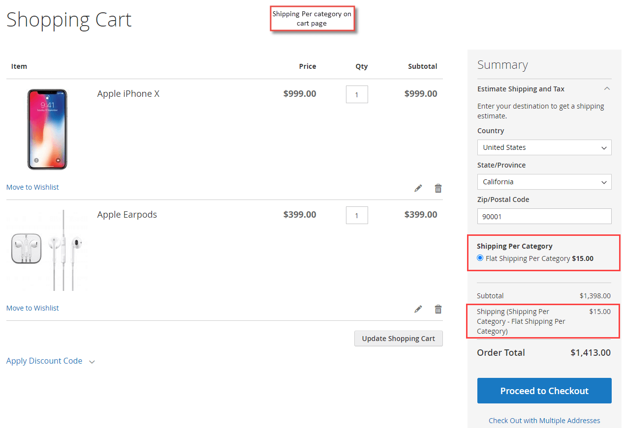 3. Shipping Per Category Applied on Cart Page