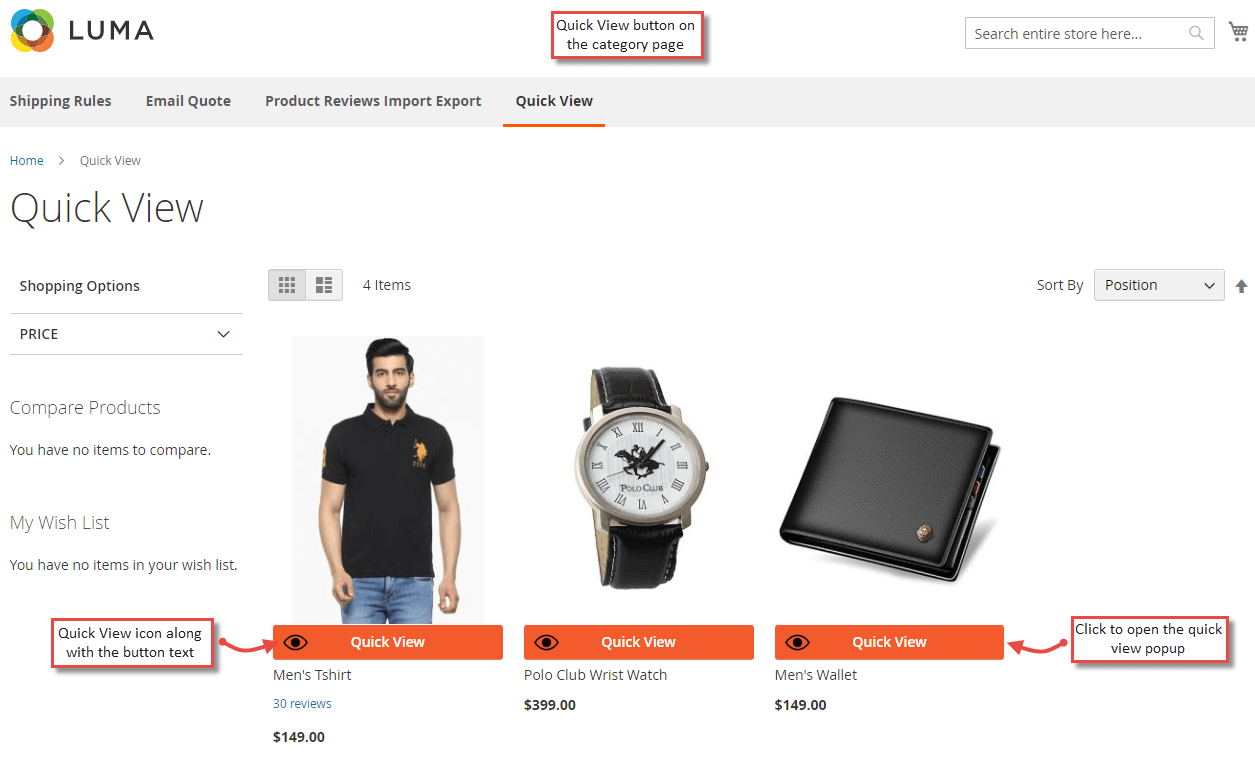4. Quick View Button on Category Page