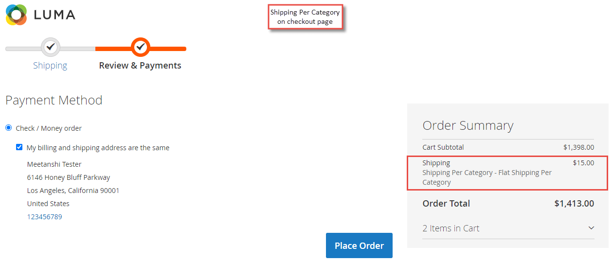 4. Shipping Per Category Applied on Checkout Page
