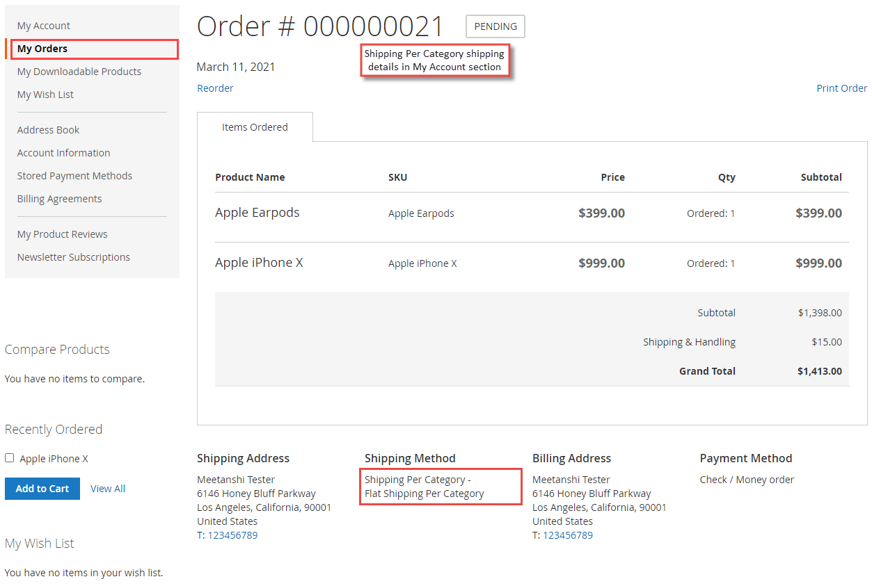 5. Shipping Per Category Details in My Account Page
