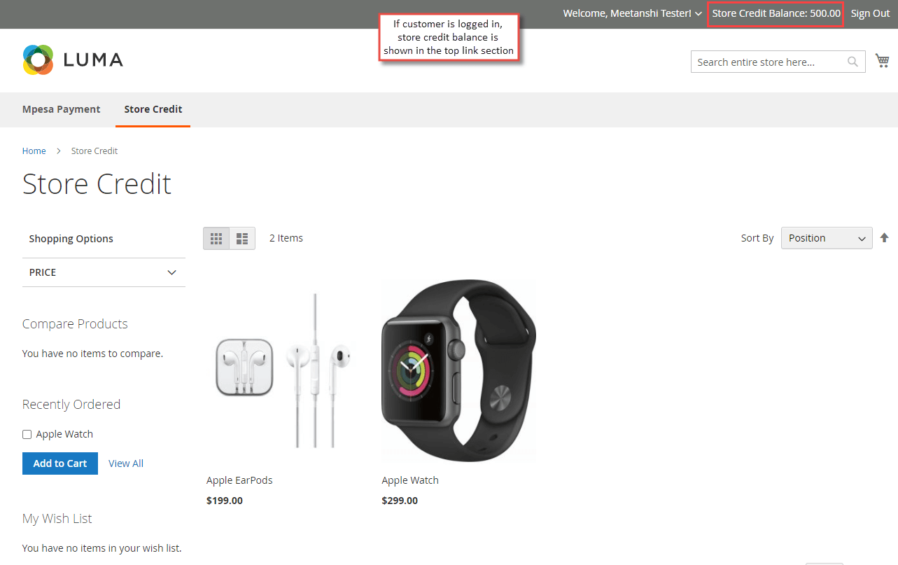 6. Store Credit Balance in Top Link Section in Frontend