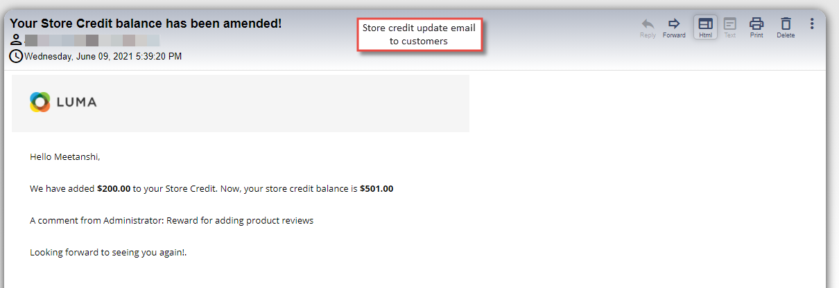 5. Store Credit Update Email to Customers