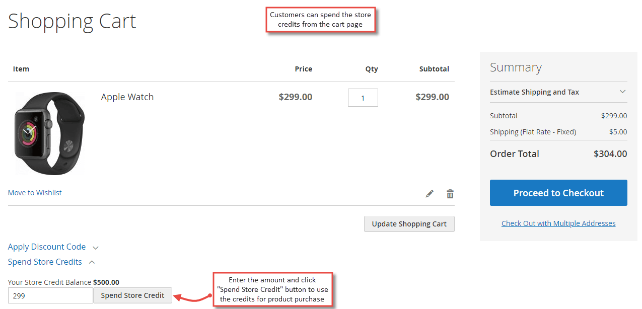 7. Spending Store Credit on Cart Page