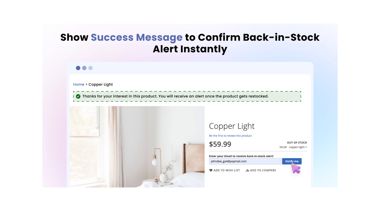 Show Success Message to Confirm Back In Stock Alert Instantly