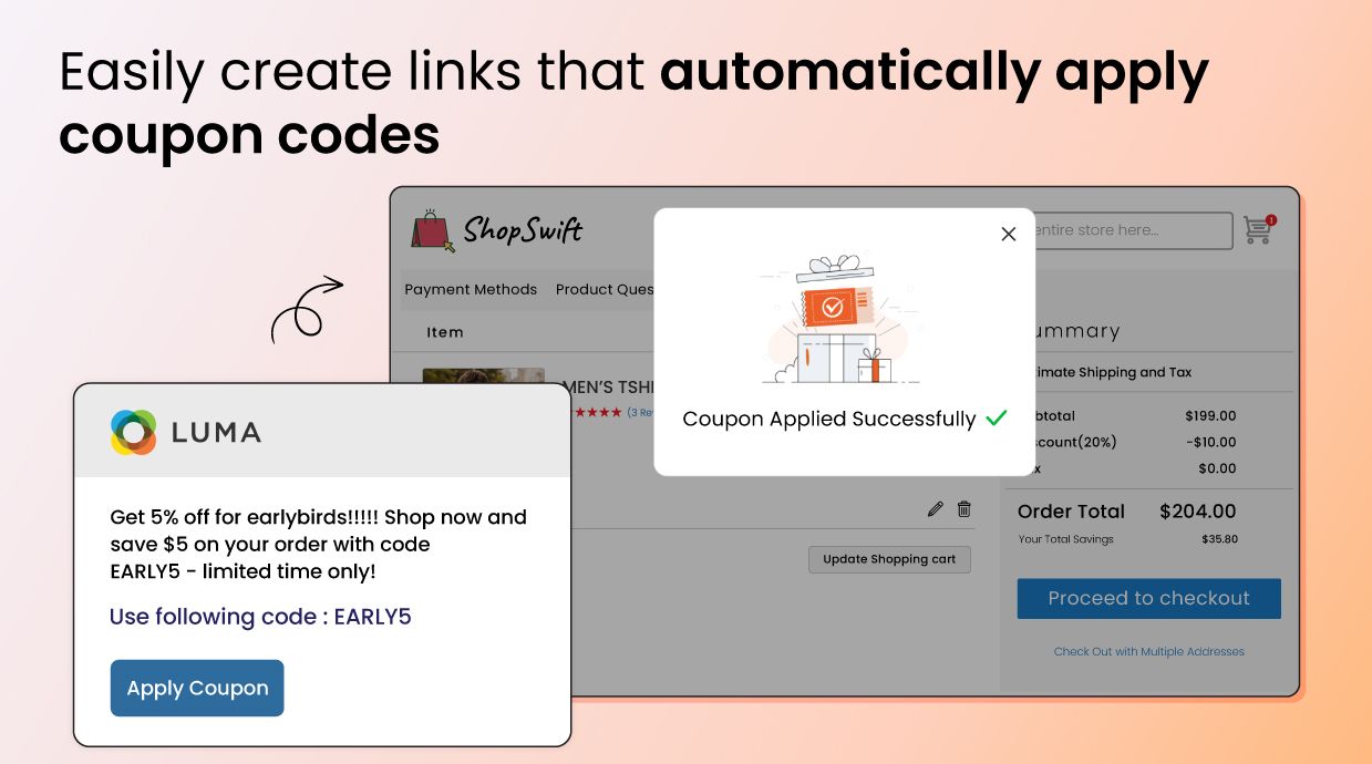 Button link that apply coupon code on Magento store Button link that apply coupon code on Magento store