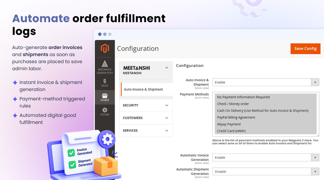 Magento 2 automate order fulfillment logs