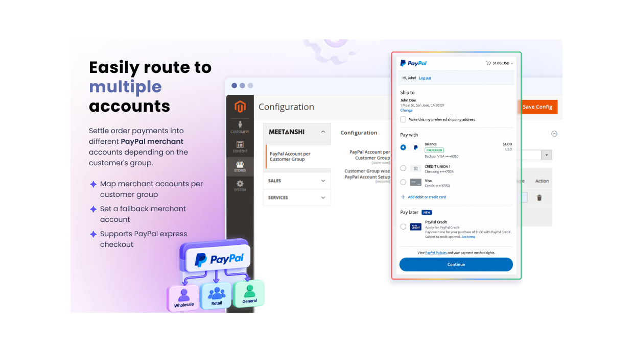 Magento 2 PayPal accounts per customer group