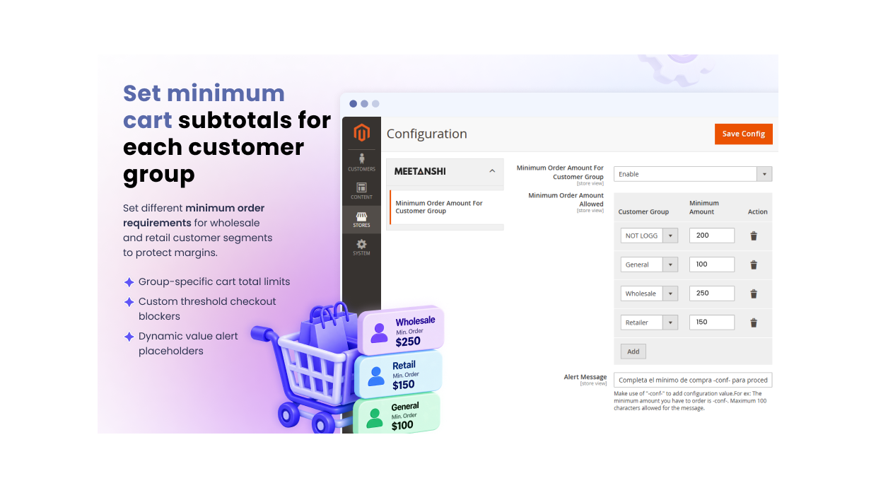 Set minimum order amount per customer group in Magento 2
