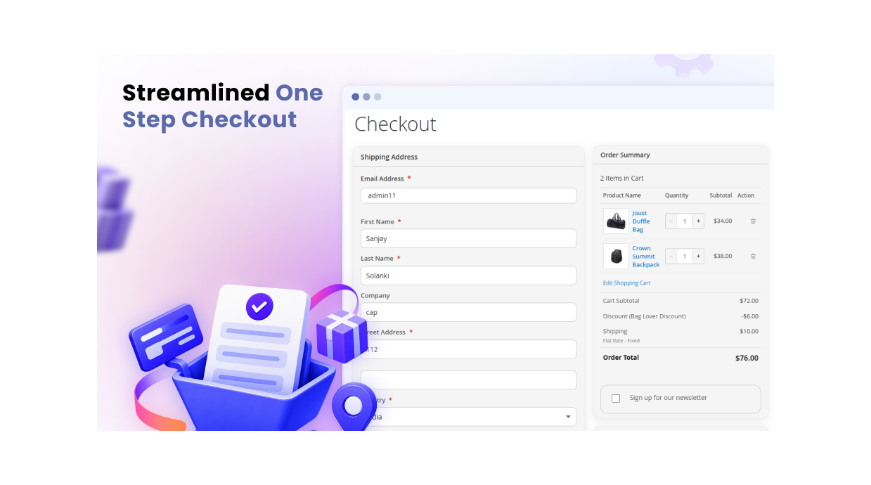 Magento 2 One Step Checkout – Storefront showing a full-page responsive single-step checkout layout