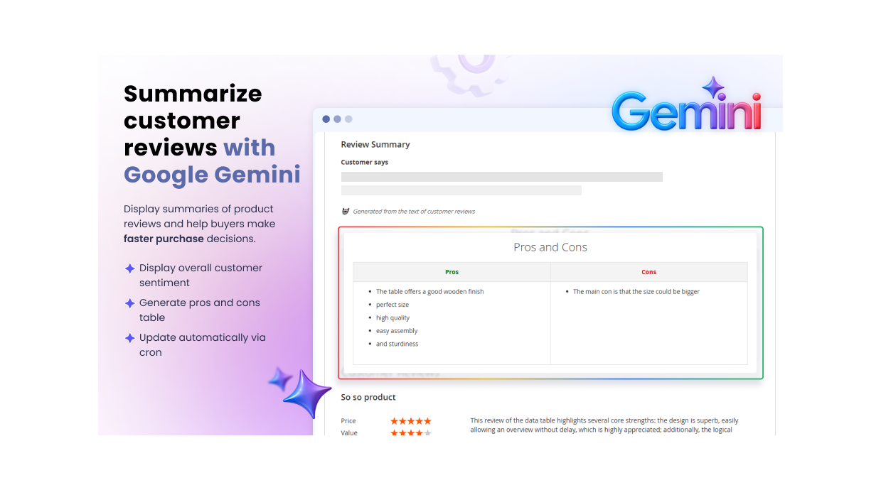 Summarize customer reviews on Magento 2 product pages