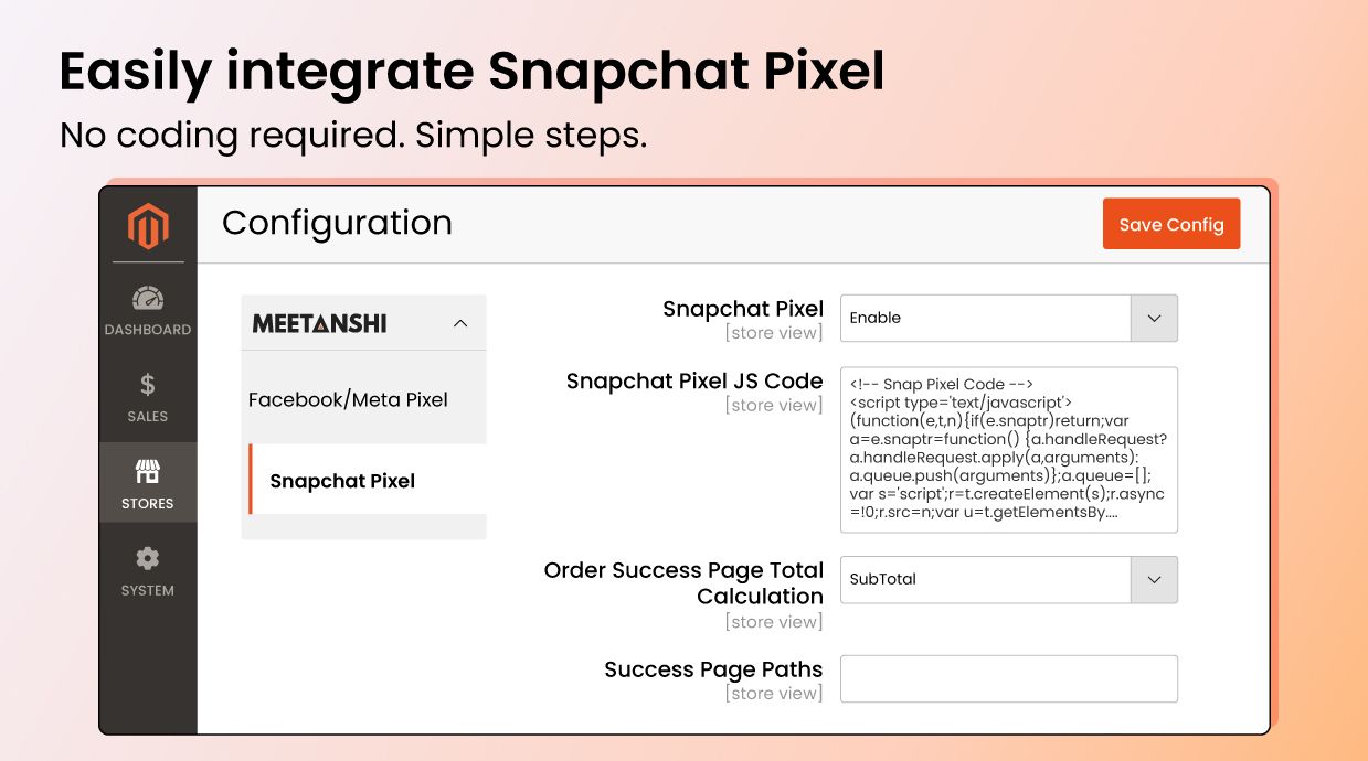 Snap pixel integration with Magento 2 Snap pixel integration with Magento 2