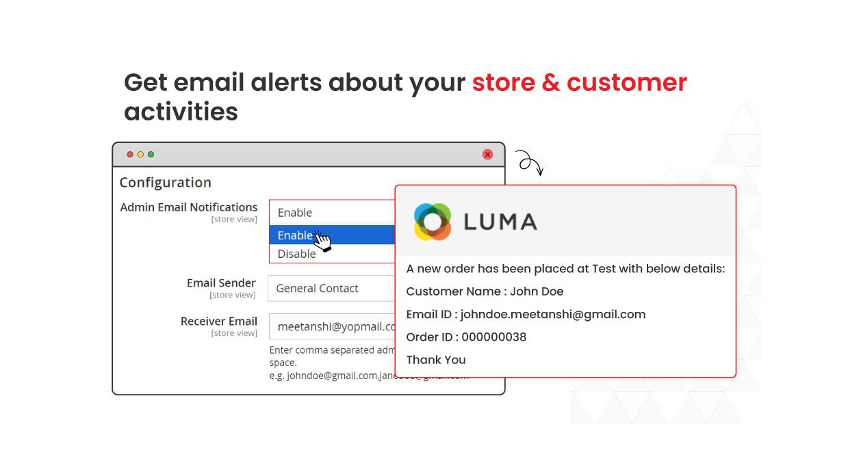 1. Enable extension to get alerts about store & customer activities 1. Enable extension to get alerts about store & customer activities