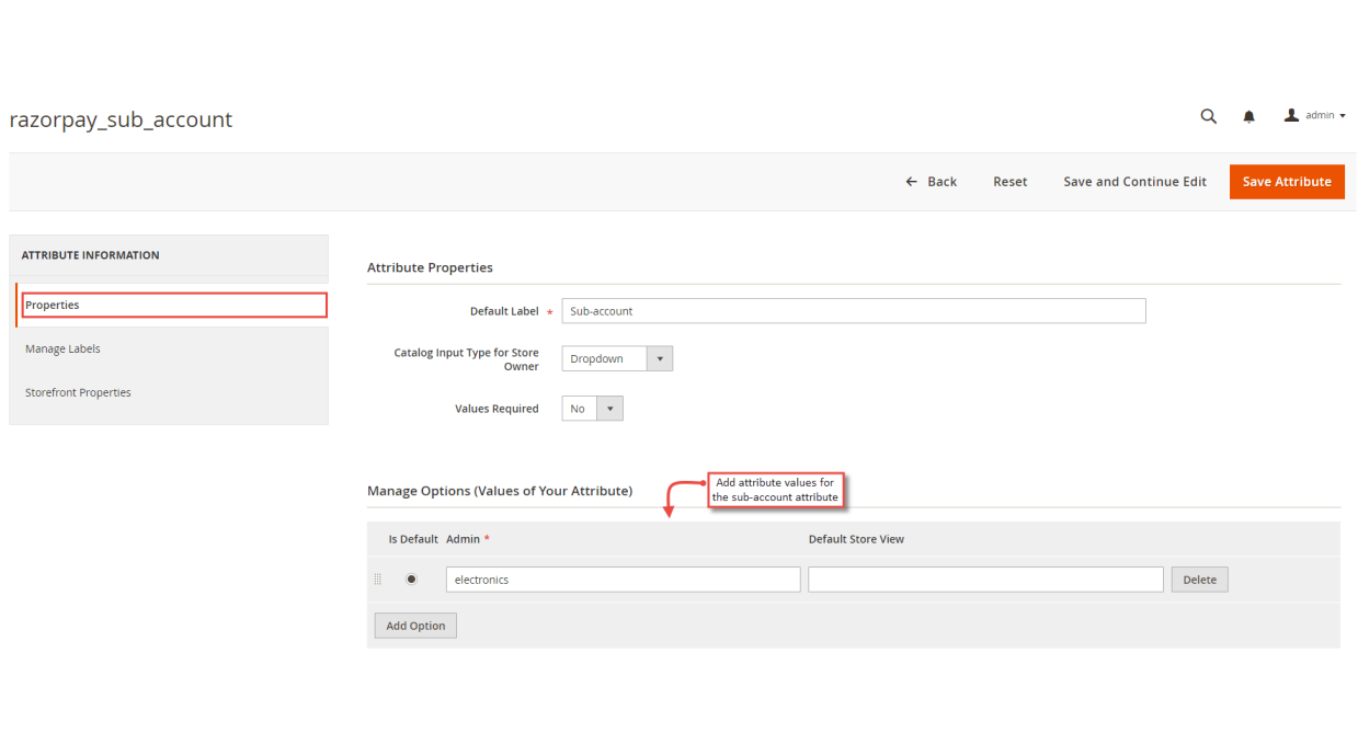 1. Add Attribute Values to Razorpay Sub Account Attribute