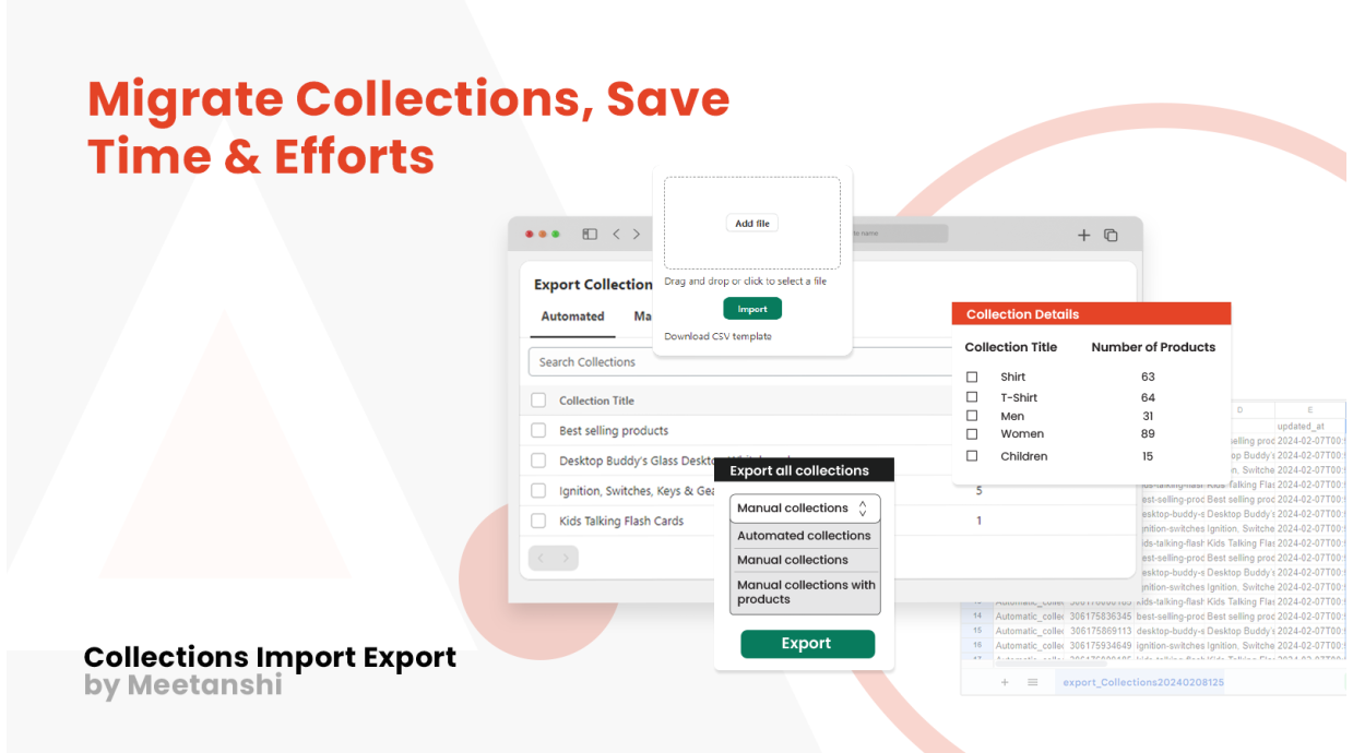 1. Select collections to Import or Export from Shopify store admin 1. Select collections to Import or Export from Shopify store admin