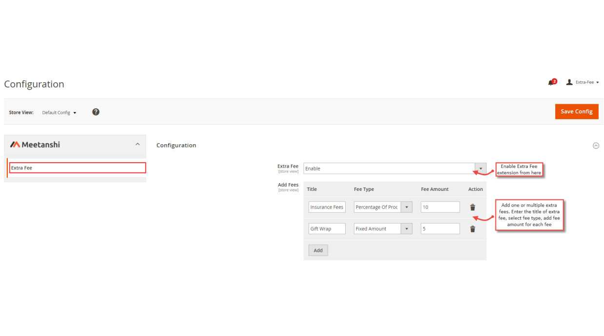 1. Configuration M2 Extra Fee