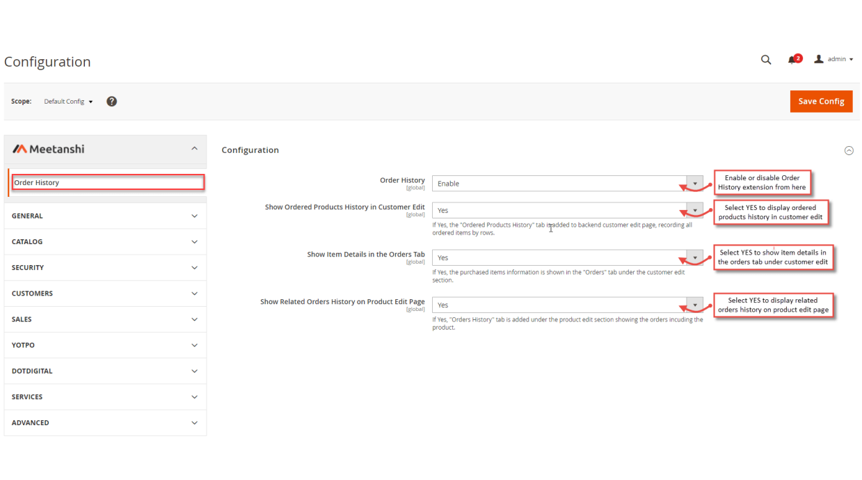 1. Configuration M2 Order History 1. Configuration M2 Order History