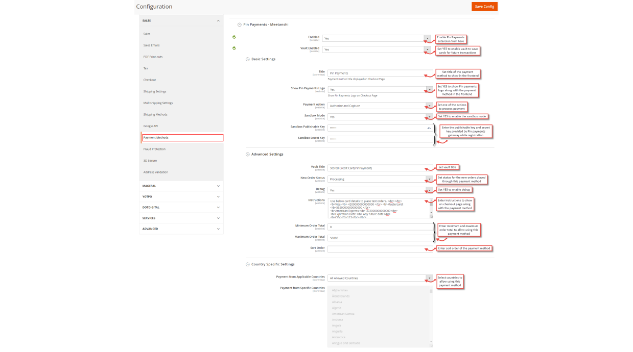 1. Configuration M2 Pin Payments