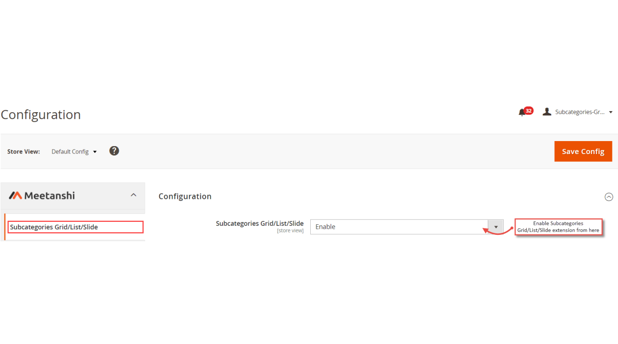 1. Configuration M2 Subcategories Grid/List/Slide