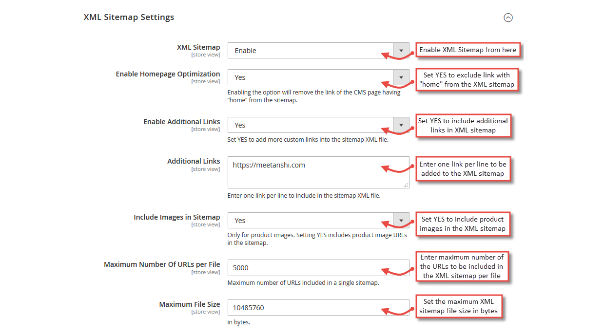 1. M2 XML Sitemap Settings