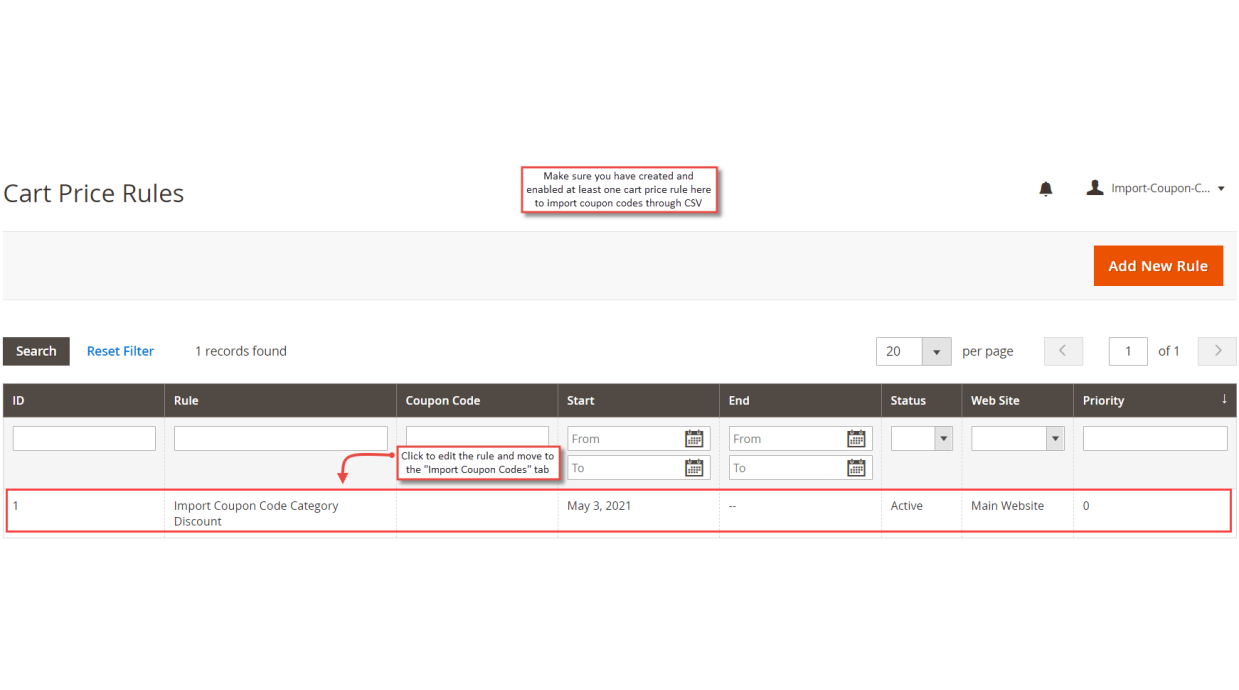 1. Edit a Cart Price Rule from the Grid
