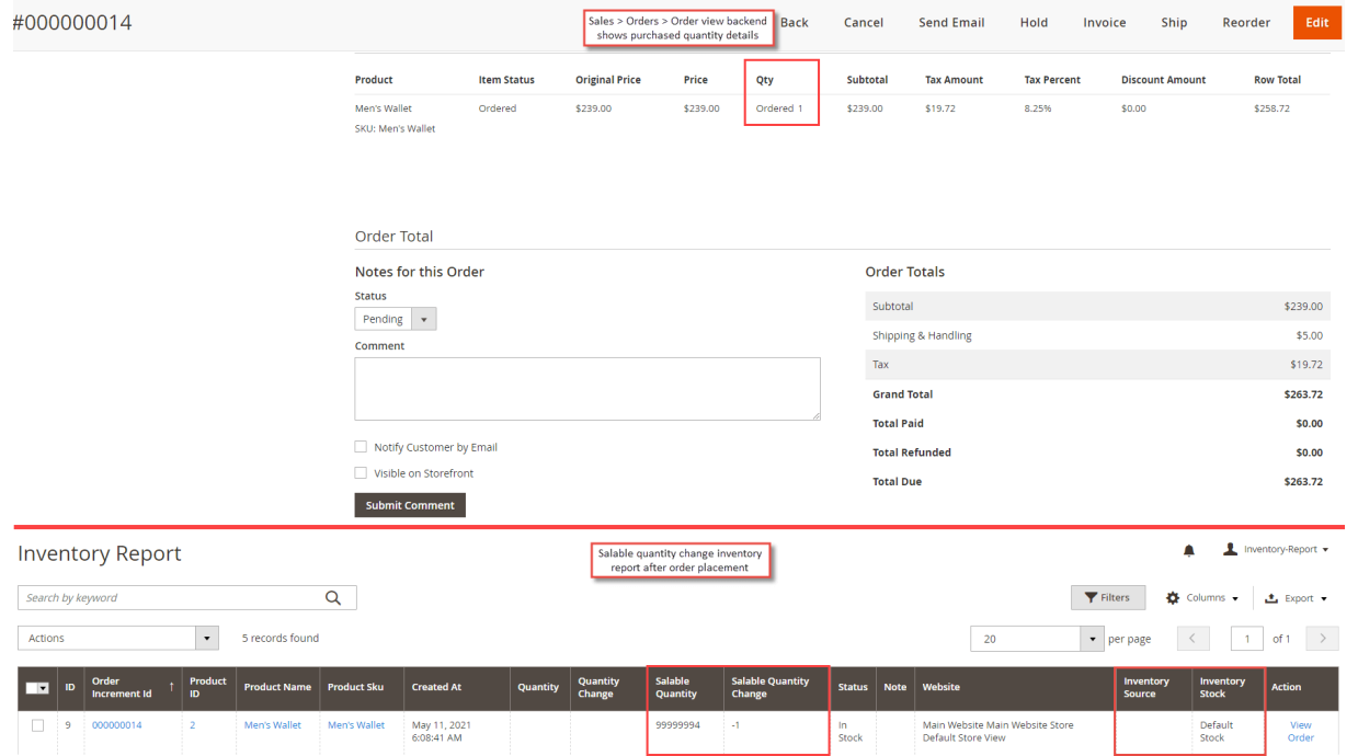 1. Inventory Change on Order Placement