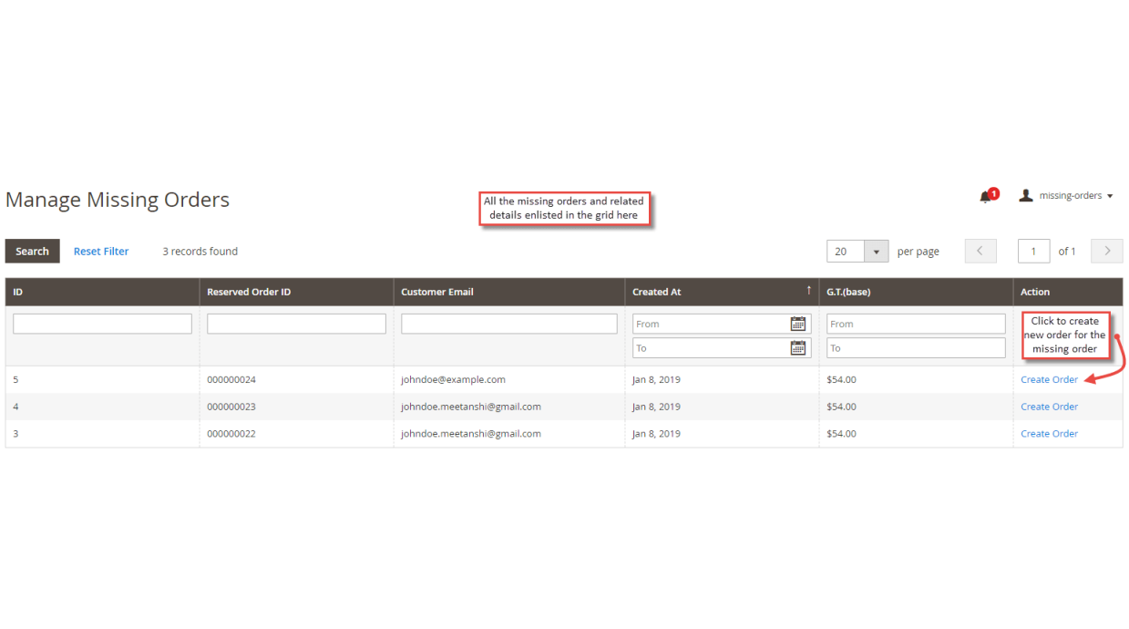 1. Manage Missing Orders 1. Manage Missing Orders