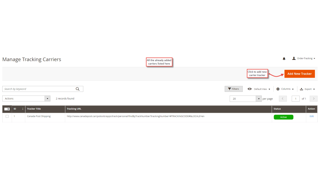 1. Manage Tracking Carriers for Order Tracking 1. Manage Tracking Carriers for Order Tracking