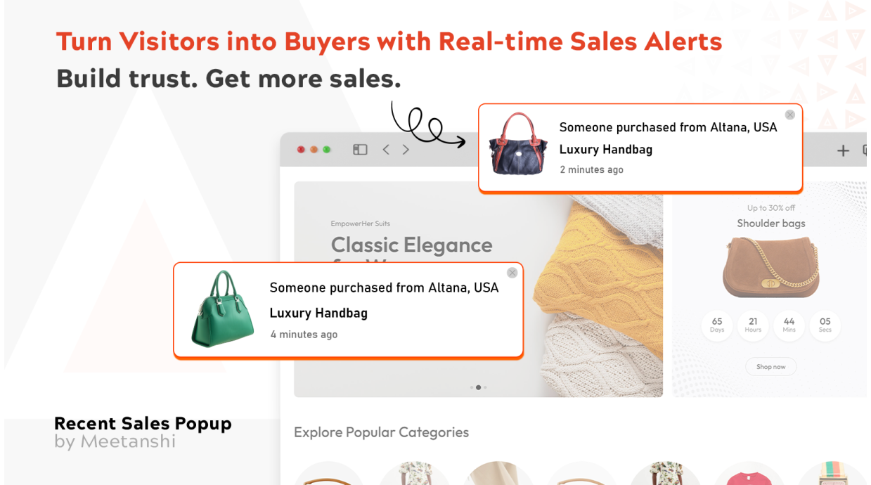 1. Example of Sales alter pop ups on Shopify demo store 1. Example of Sales alter pop ups on Shopify demo store