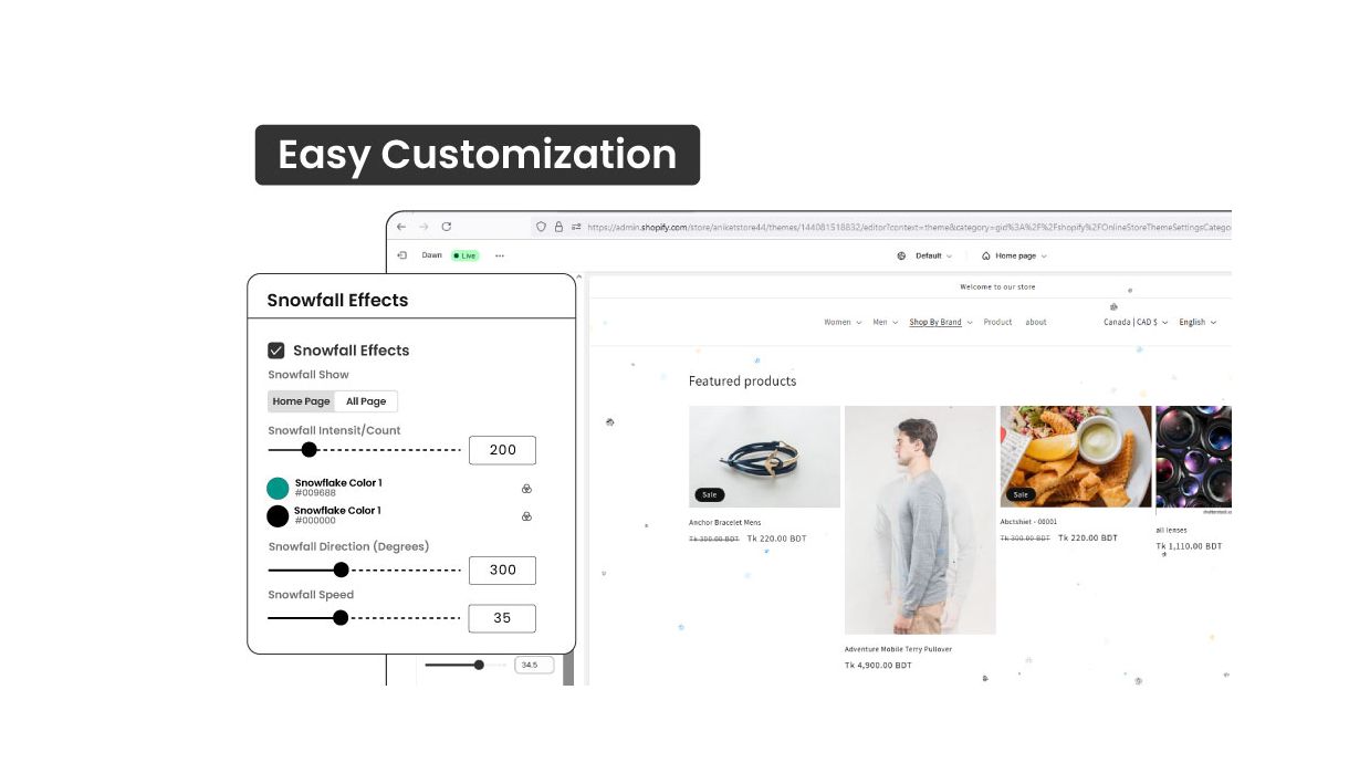 Shopify Snow Effect Section configuration & frontend view Shopify Snow Effect Section configuration & frontend view