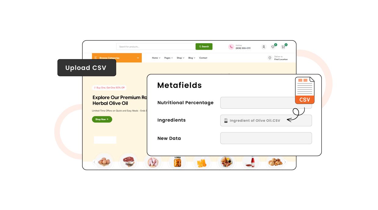 Shopify Nutrition Facts Meta Fields option via csv upload