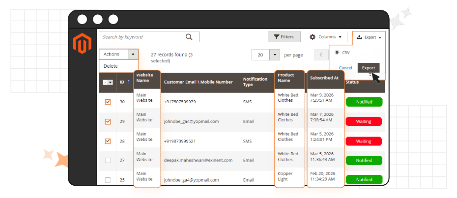 Advanced Subscriber with Status and Data Export Grid 