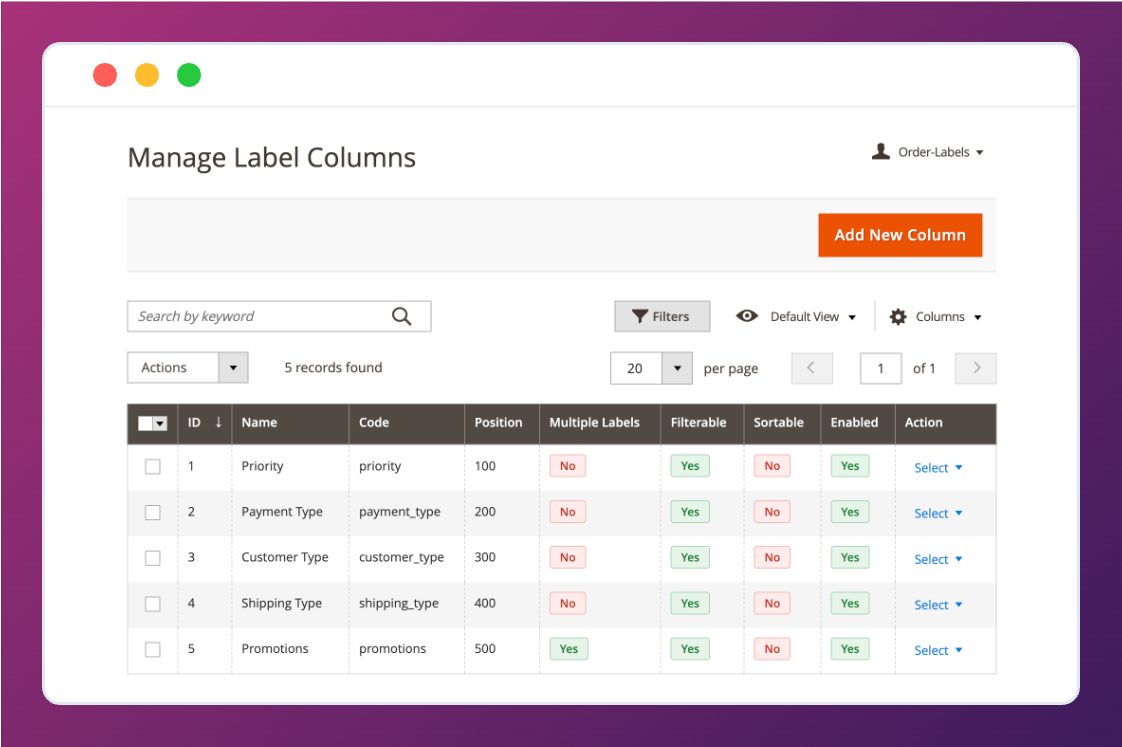 Manage Label Grid Columns