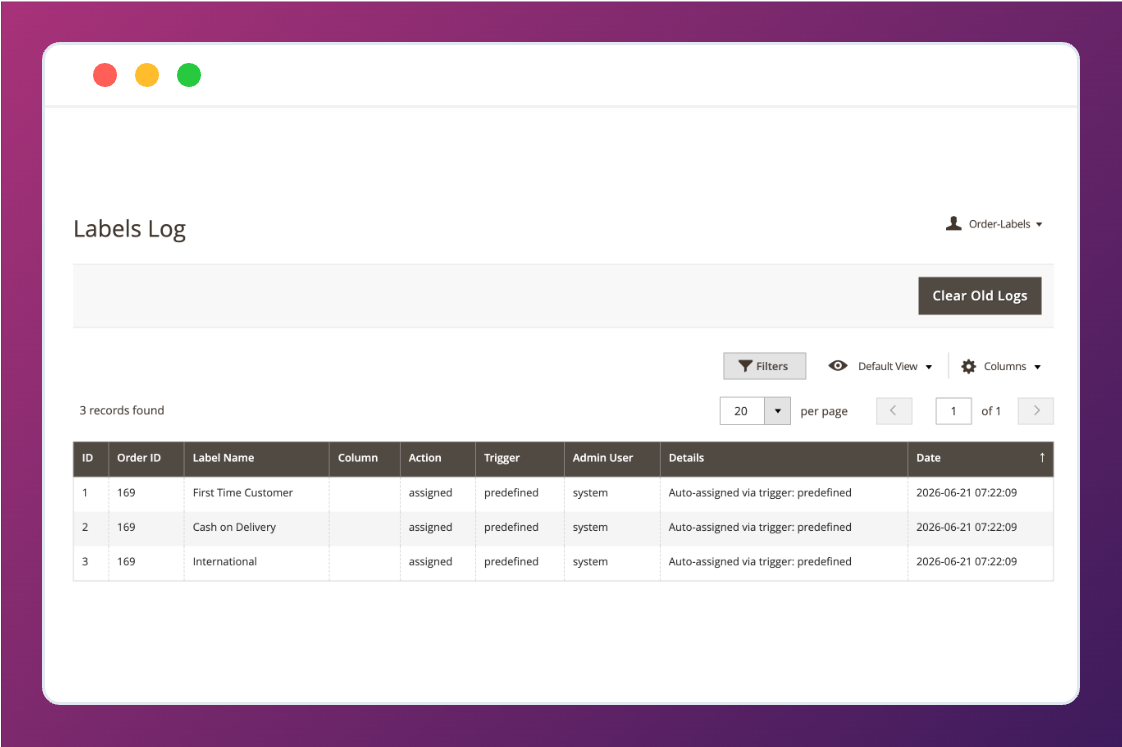 Labels Activity Audit Logs
