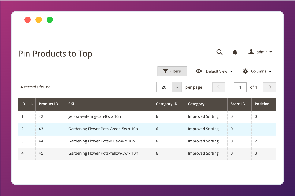 Category Page Product Pinning Interface