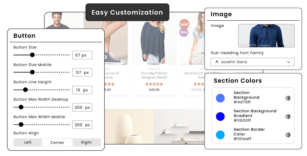 button and image configuration for Shopify Media with Text Section