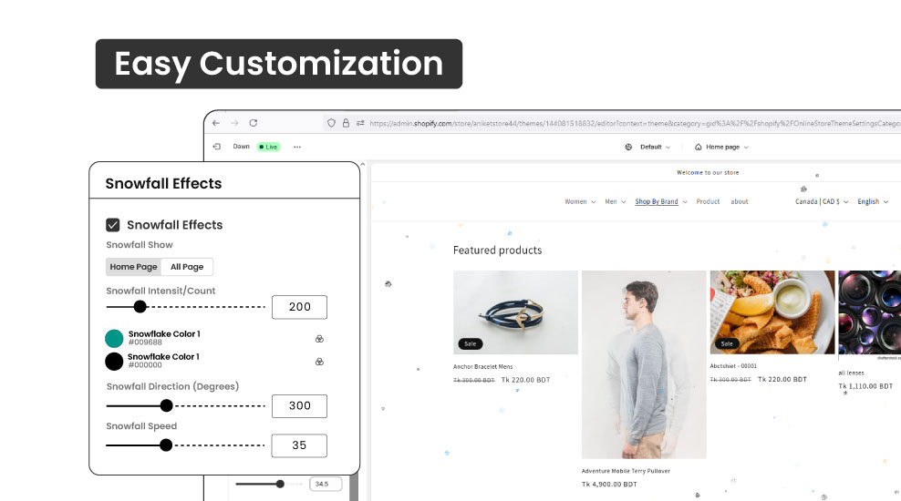 Shopify Snow Effect Section configuration