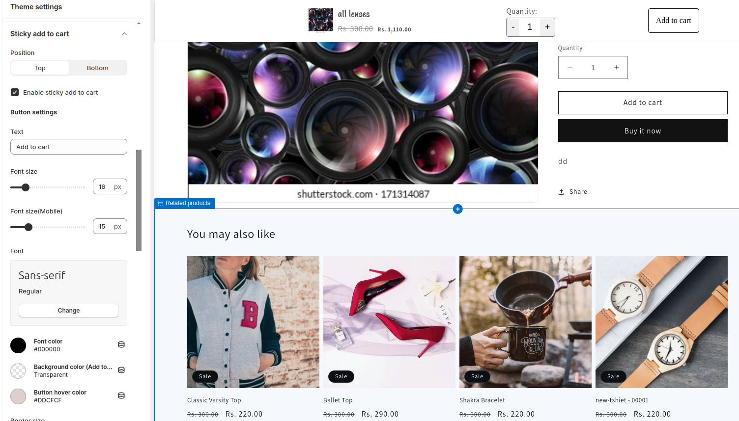 Shopify Sticky Add to Cart Section style