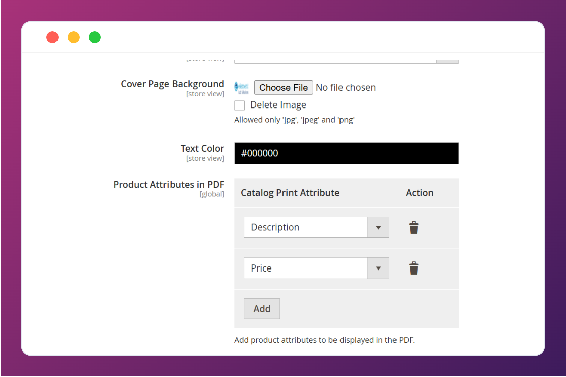 Magento 2 PDF Catalog customization settings in the admin panel