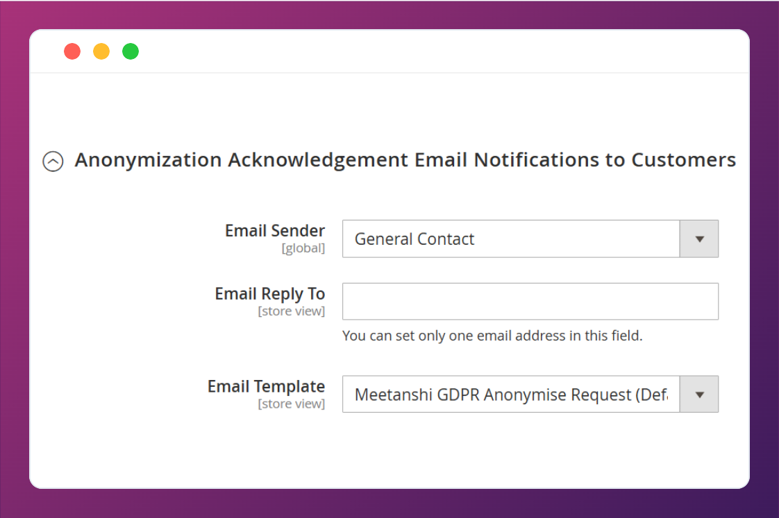 Magento 2 GDPR extension sending account anonymization and deletion email notifications