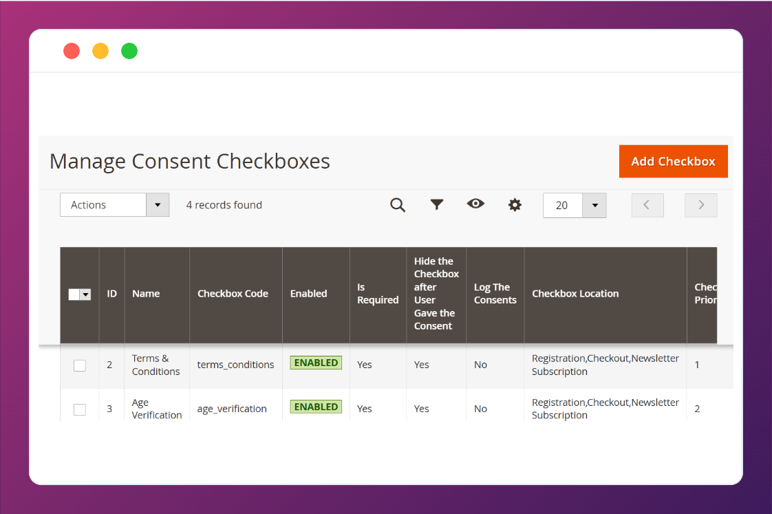 Configure GDPR consent checkboxes in Magento 2 checkout and forms