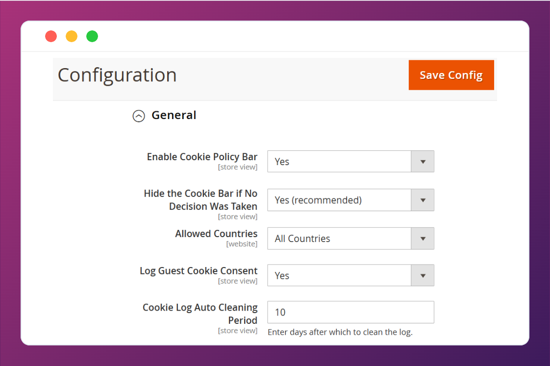 Configure GDPR cookie consent settings in Magento 2