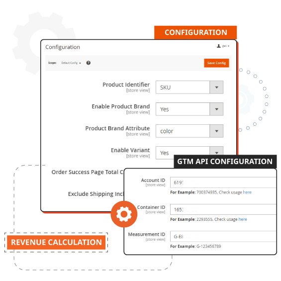 Screenshot of backend configuration options in Magento 2 Google Analytics 4 extension