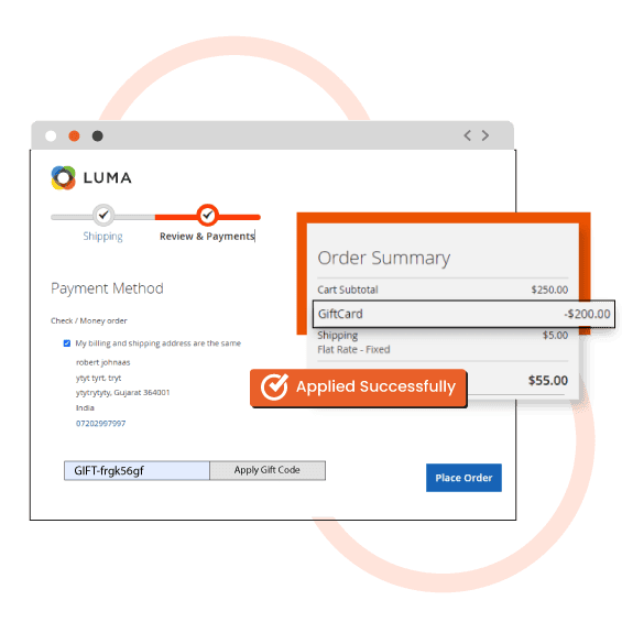 Gift card as payment method in Magento store checkout