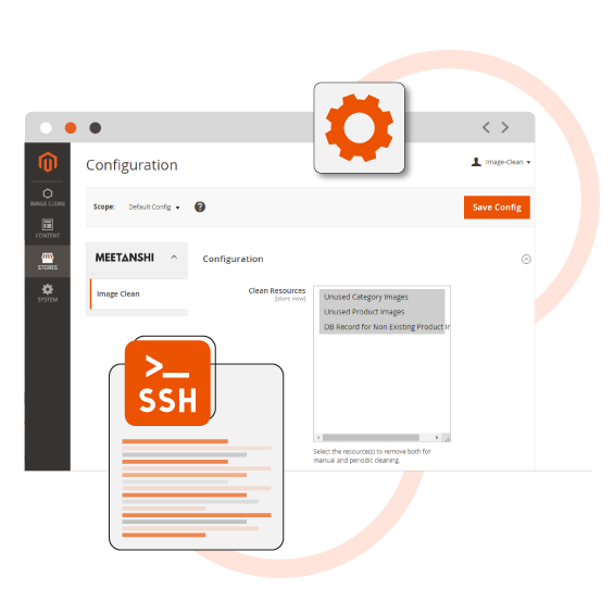 Extension configuration sscreenshot with configuration of Clean resources like, category and product