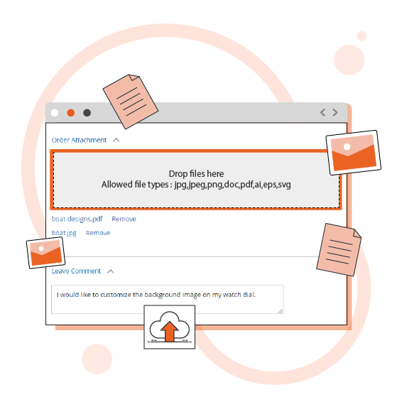 frontend screenshot at checkout with the file attachement option for a user