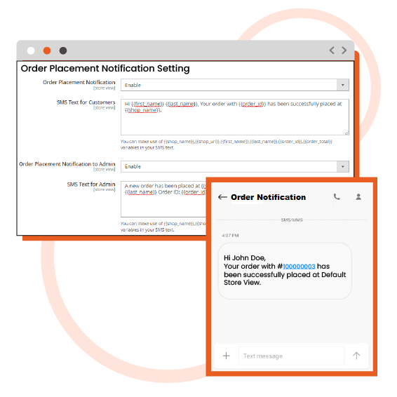 Configuration screen for the automation SMS notifications process