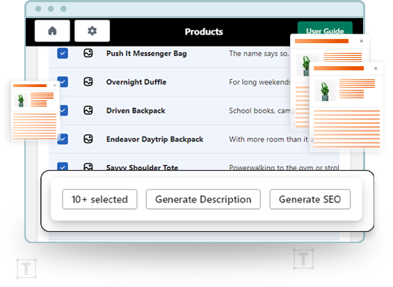 listed products example for bulk description generation texts