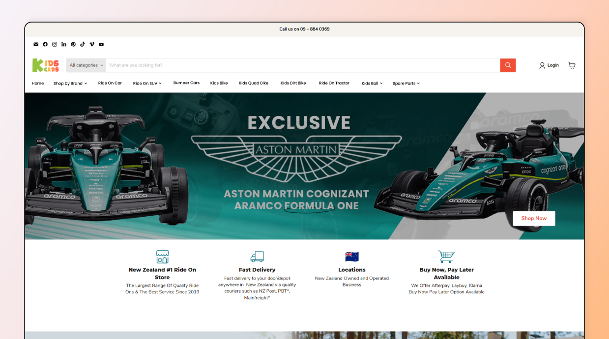 kidscars.co.nz - Shopify store setup example