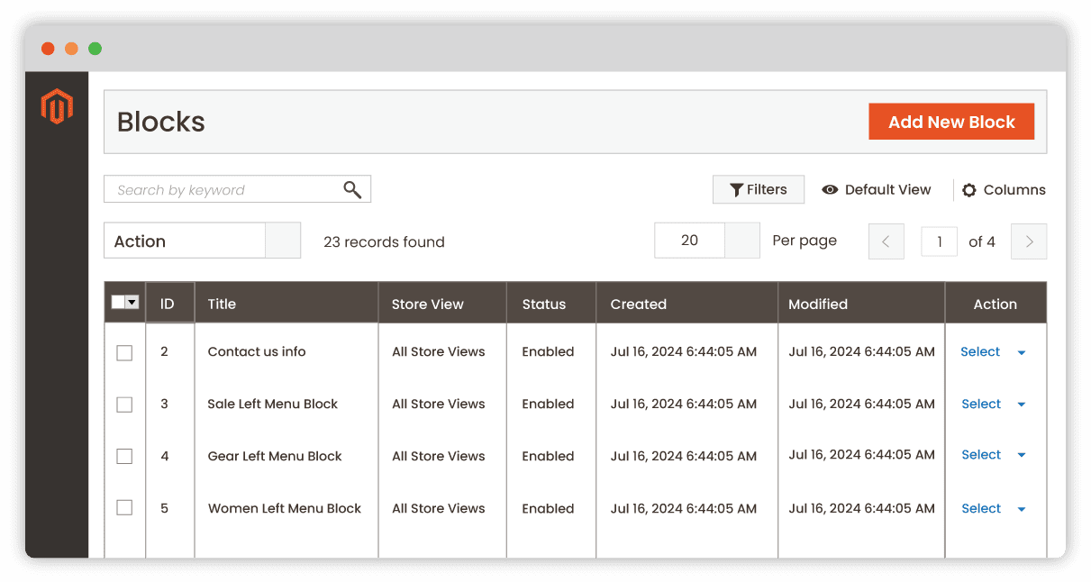 Blocks in Magento admin built for Hyvä theme
