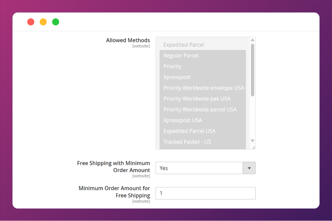 Set minimum order value for free shipping using the Magento 2 Canada Post Shipping extension.